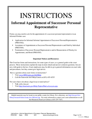 Thumbnail of Minnesota Form Instructions - Informal Appointment Of Successor Personal Representative