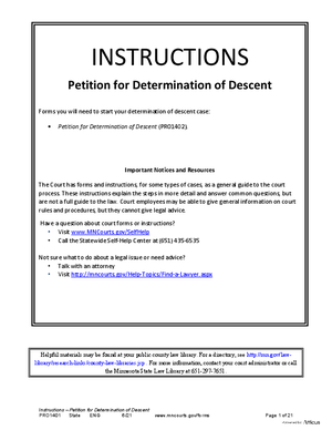 Thumbnail of Minnesota Form Instructions - Petition For Determination Of Descent