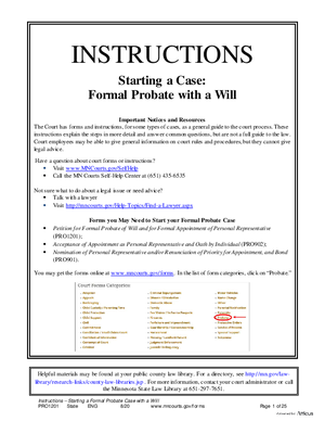 Thumbnail of Minnesota Form Instructions - Starting A Case: Formal Probate With A Will