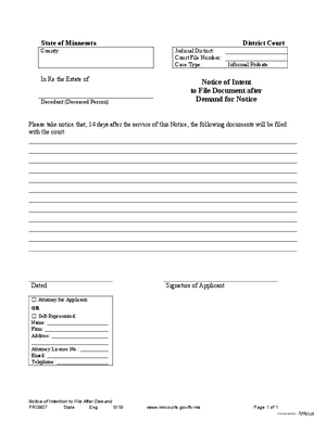 Thumbnail of Minnesota Form Notice Of Intent To File Document After Demand For Notice