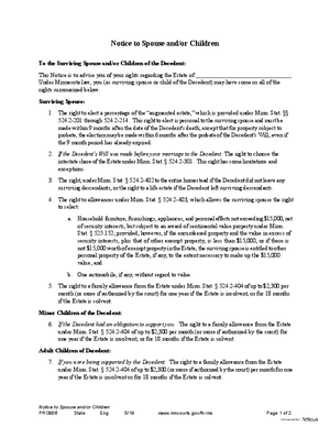 Thumbnail of Minnesota Form Notice To Spouse And/or Children