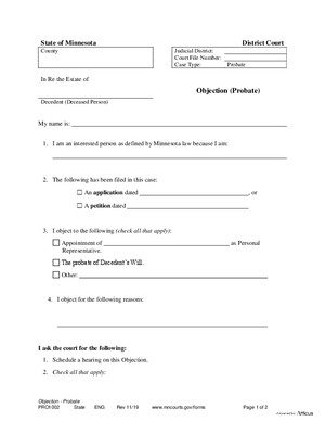 Thumbnail of Minnesota Form Objection (Probate)