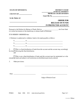 Thumbnail of Minnesota Form Order For Release Of Funds In Protected Account