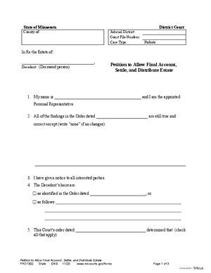 Thumbnail of Minnesota Form Petition To Allow Final Account, Settle, And Distribute Estate