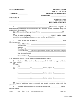Thumbnail of Minnesota Form Petition For Release Of Funds