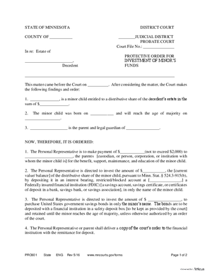 Thumbnail of Minnesota Form Protective Order For Investment Of Minor's Funds