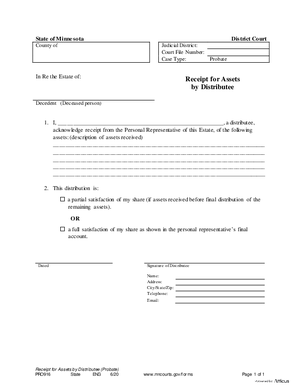 Thumbnail of Minnesota Form Receipt For Assets By Distributee
