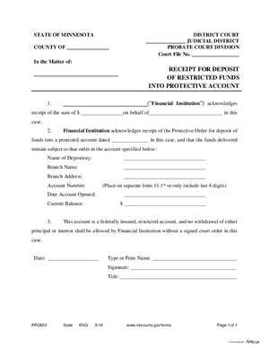 Thumbnail of Minnesota Form Receipt For Deposit Of Restricted Funds Into Protective Account