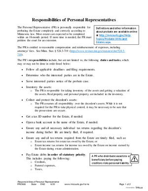 Thumbnail of Minnesota Form Responsibilities Of Personal Representatives