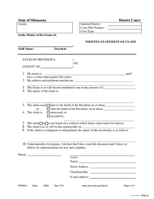 Thumbnail of Minnesota Form Written Statement Of Claim
