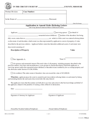 Thumbnail of Missouri Form Pr 30 Application To Amend Order Refusing Letters