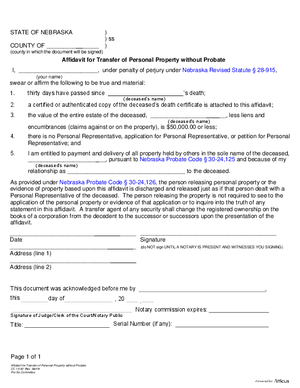 Thumbnail of Nebraska Form Affidavit For Transfer Of Personal Property Without Probate