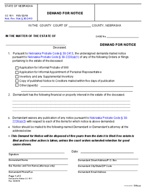 Thumbnail of Nebraska Form Demand For Notice