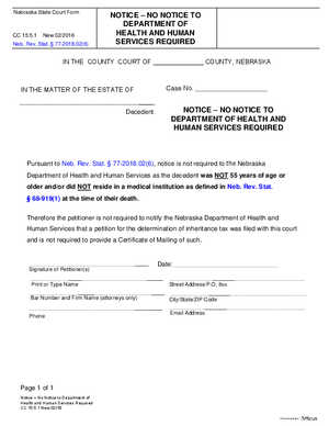 Thumbnail of Nebraska Form Notice - No Notice To Department Of Health And Human Services Required
