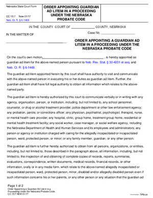 Thumbnail of Nebraska Form Order Appointing A Guardian Ad Litem In A Proceeding Under The Nebraska Probate Code