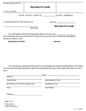 Thumbnail of Nebraska Form Release Of Claim