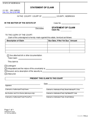 Thumbnail of Nebraska Form Statement Of Claim