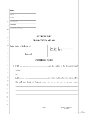 Thumbnail of Nevada Form Creditors Claim Fillable
