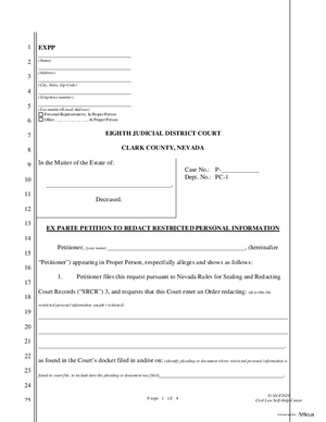 Thumbnail of Nevada Form Ex Parte Petition To Redact Fillable