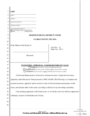 Thumbnail of Nevada Form Inventory Appraisal Record Fillable