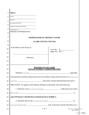Thumbnail of Nevada Form Set Aside Intestate Packet