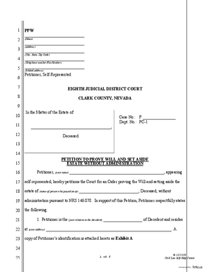 Thumbnail of Nevada Form Set Aside Testate Packet