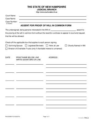 Thumbnail of New Hampshire Form Assent For Proof Of Will