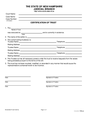 Thumbnail of New Hampshire Form Certification Of Trust