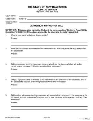 Thumbnail of New Hampshire Form Deposition In Proof Of Will