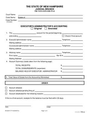 Thumbnail of New Hampshire Form Executor's / Administrator's Accounting