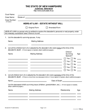 Thumbnail of New Hampshire Form Heirs-at-law - Estate Without Will