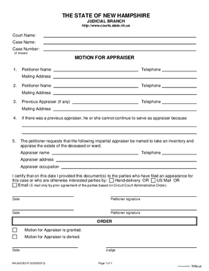 Thumbnail of New Hampshire Form Motion For Appraiser
