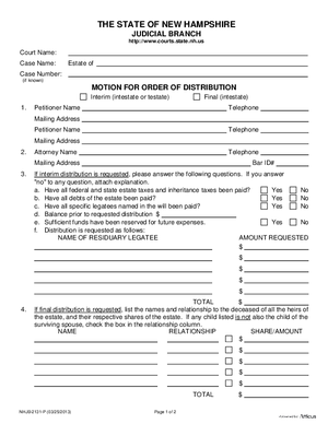 Thumbnail of New Hampshire Form Motion For Order Of Distribution