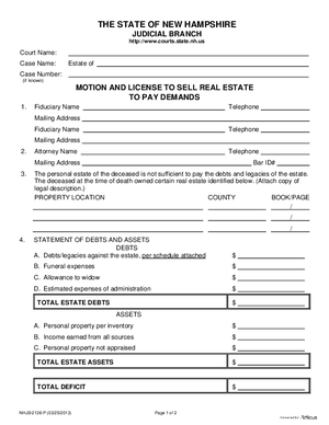 Thumbnail of New Hampshire Form Motion And License To Sell Real Estate To Pay Demands