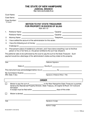 Thumbnail of New Hampshire Form Motion To Pay State Treasurer For Property In Excess Of $5,000