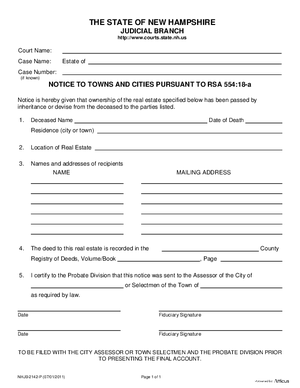 Thumbnail of New Hampshire Form Notice To Town And Cities Pursuant To Rsa 554:18-a
