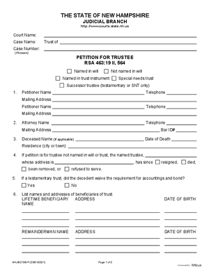 Thumbnail of New Hampshire Form Petition For Trustee