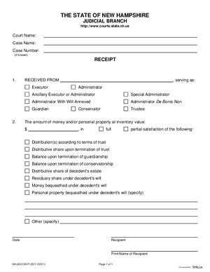 Thumbnail of New Hampshire Form Receipt Form