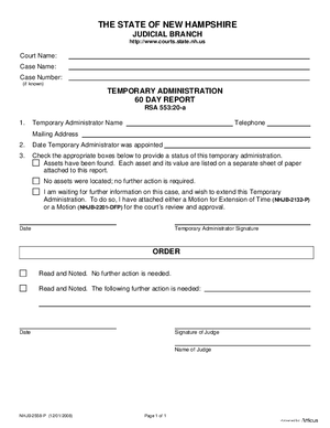 Thumbnail of New Hampshire Form Temporary Administration - 60 Day Report