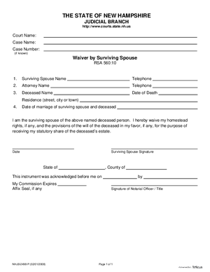 Thumbnail of New Hampshire Form Waiver By Surviving Spouse