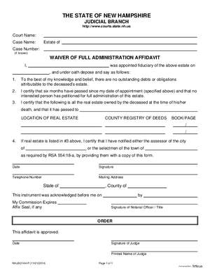 Thumbnail of New Hampshire Form Waiver Of Full Administration Affidavit
