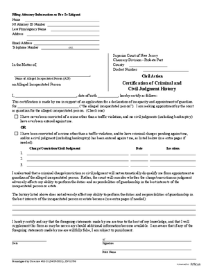 Thumbnail of New Jersey Form Adult Guardianship - Certification Of Criminal And Civil Judgment History