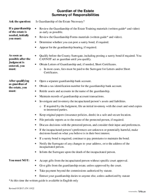 Thumbnail of New Jersey Form Guardian Of The Estate - Summary Of Responsibilities