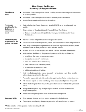 Thumbnail of New Jersey Form Guardian Of The Person - Summary Of Responsibilities