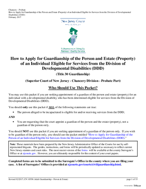 Thumbnail of New Jersey Form How To Apply For Guardianship Of The Person And Estate (Property) Of An Individual Eligible For Services From The Division Of Developmental Disabilities (Ddd)