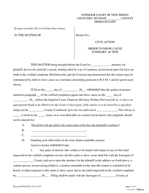 Thumbnail of New Jersey Form Order To Show Cause Probate Part Action