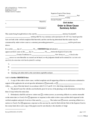 Thumbnail of New Jersey Form Order To Show Cause Summary Action