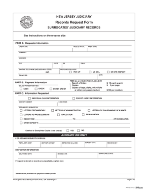 Thumbnail of New Jersey Form Surrogates' Judiciary Records Request Form