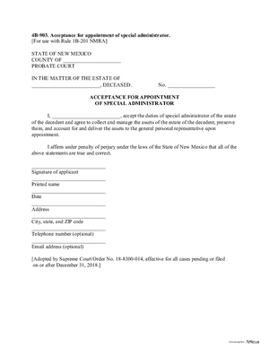 Thumbnail of New Mexico Form Acceptance For Appointment Of Special Administrator