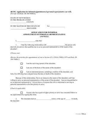 Thumbnail of New Mexico Form Application For Informal Appointment Of Personal Representative (No Will)